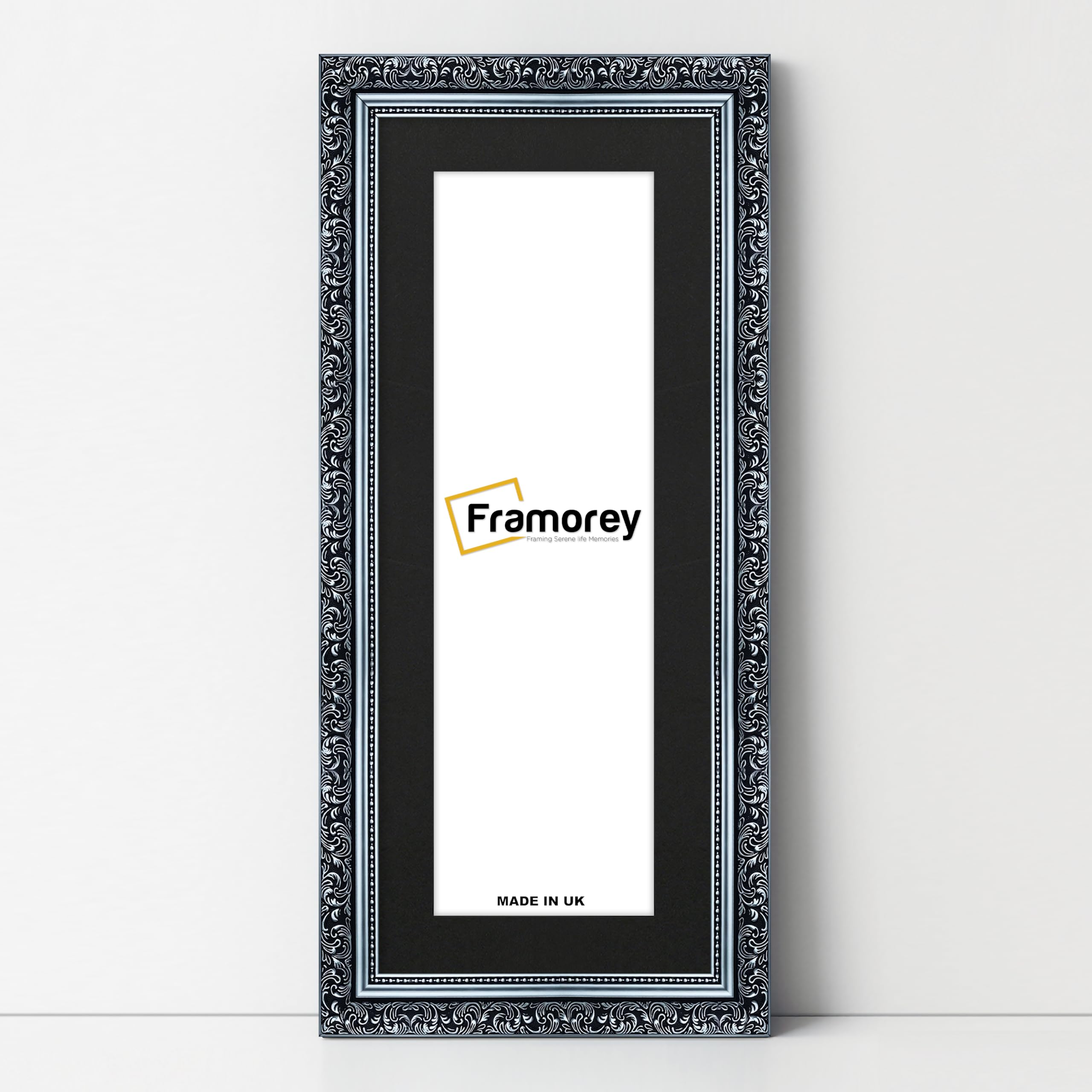 FRAMOREY Panoramic Style Picture Frame, 26x12" Size Silver Photo Frame With 22x8" Size Black Mount, Dahlia Traditional Effect Wall Hanging Frame, Home Décor Frame,
