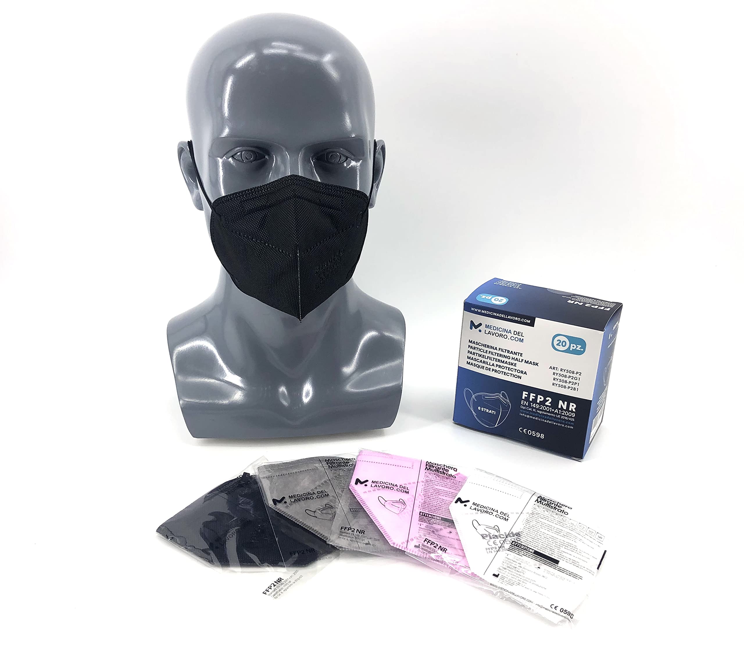 Mascherine FFP2 Blu Taglia Small - 20 Pezzi, Certificate CE, 4 Strati, Senza Valvola - Foto 3