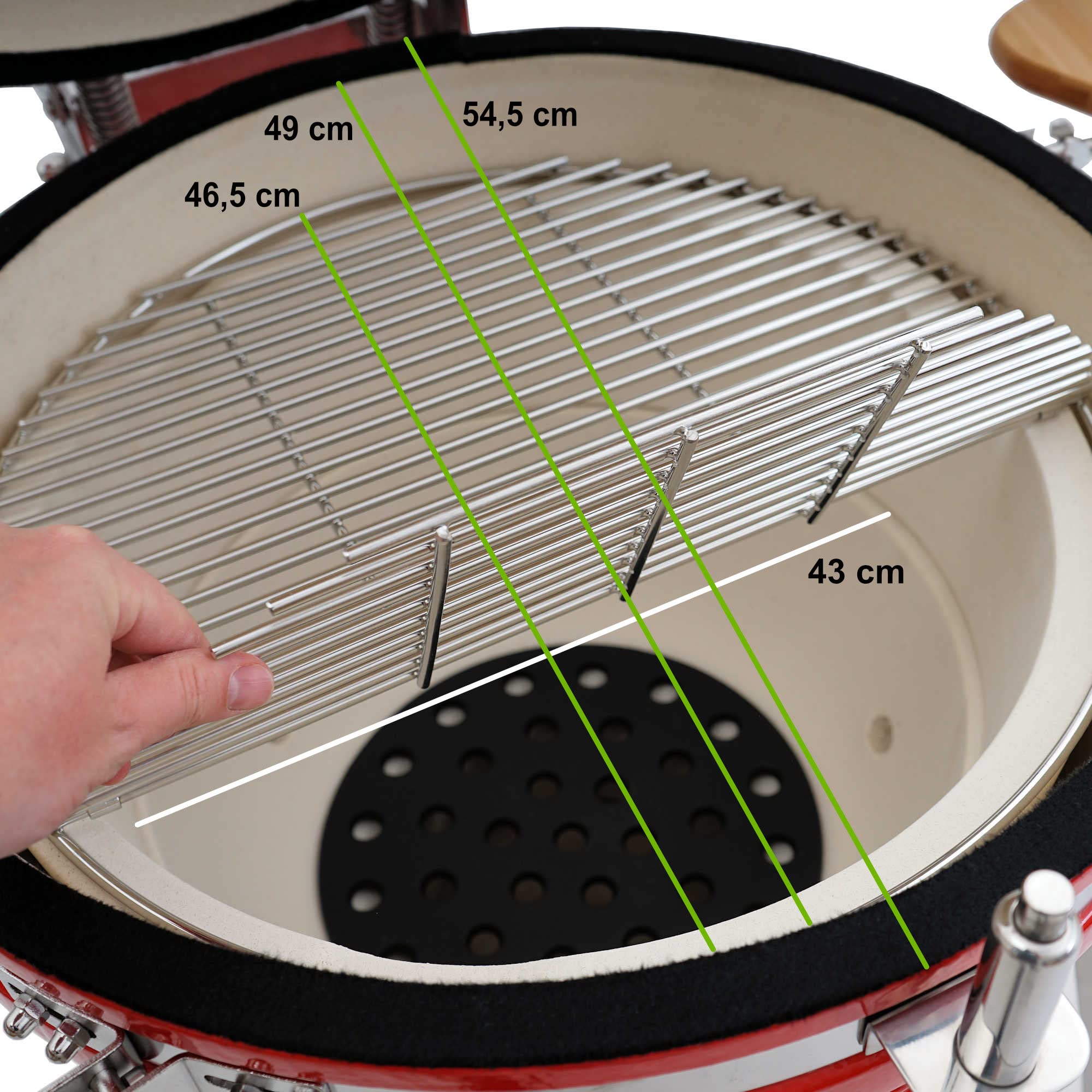 BBQ-Toro Kamado Grill Holzkohlegrill "KURO" Ø 52 cm | Rot | Holzkohlegrill mit Bambusablage, Thermometer, Holzgriffen, Rollen | Keramikgrill rund, Ceramic Grill Ei, Grillofen, Kamado mit Ablage