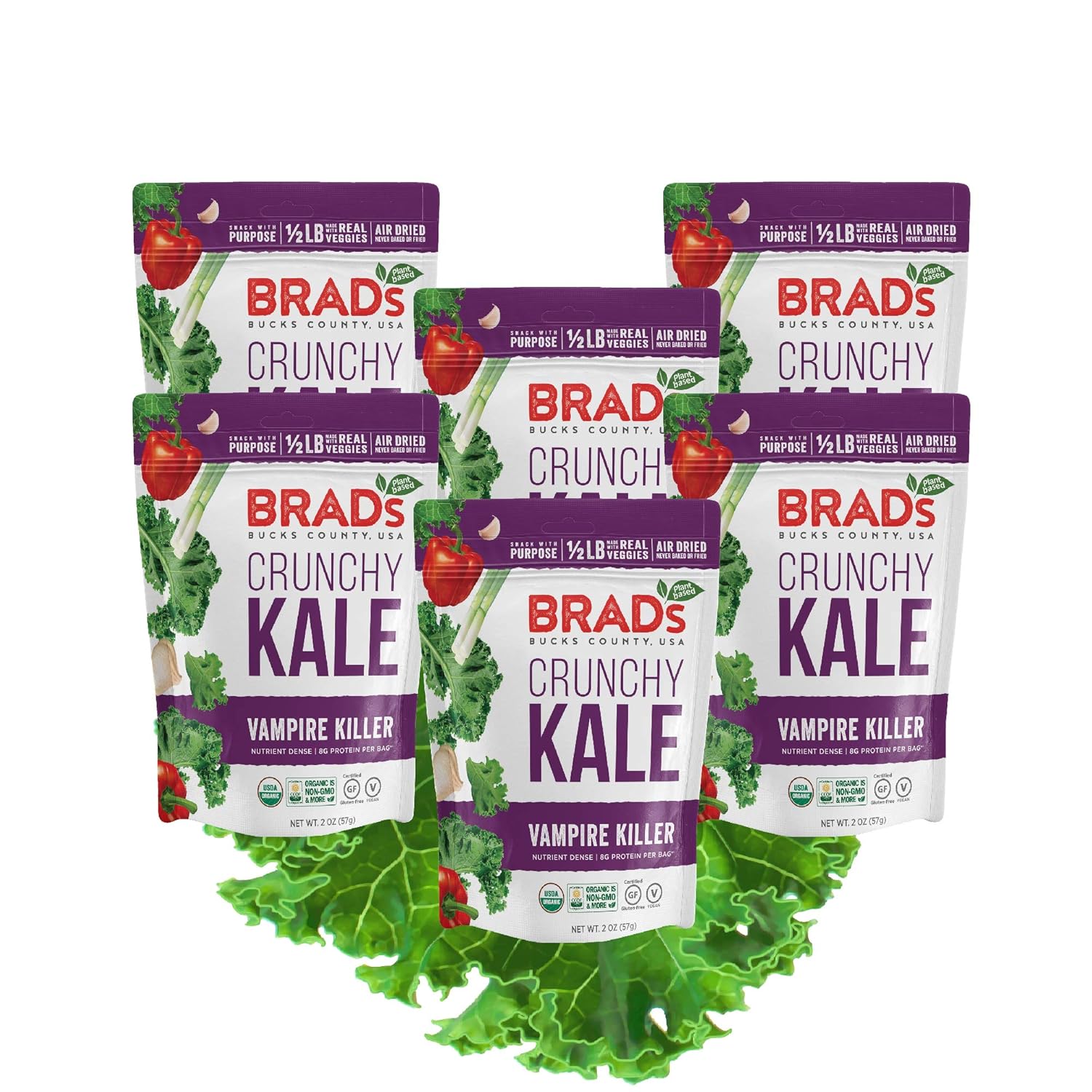Brad's Plant Based Organic Crunchy Kale, Vampire Killer, 6