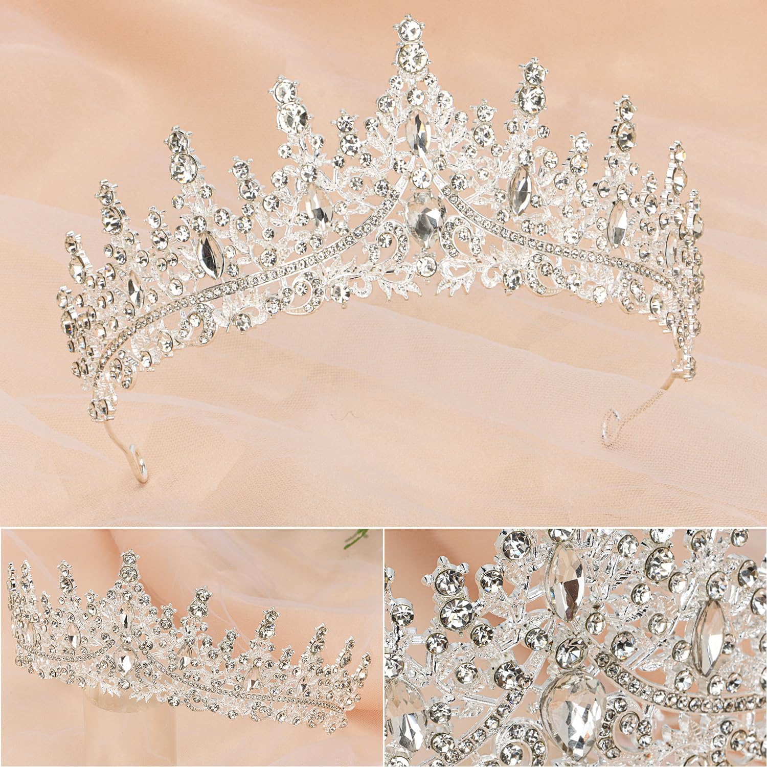 3 Pack Crystal Tiara and Princess Crown,Bridal Wedding Queen Headbands Prom Birthday Party Halloween Hair Accessories