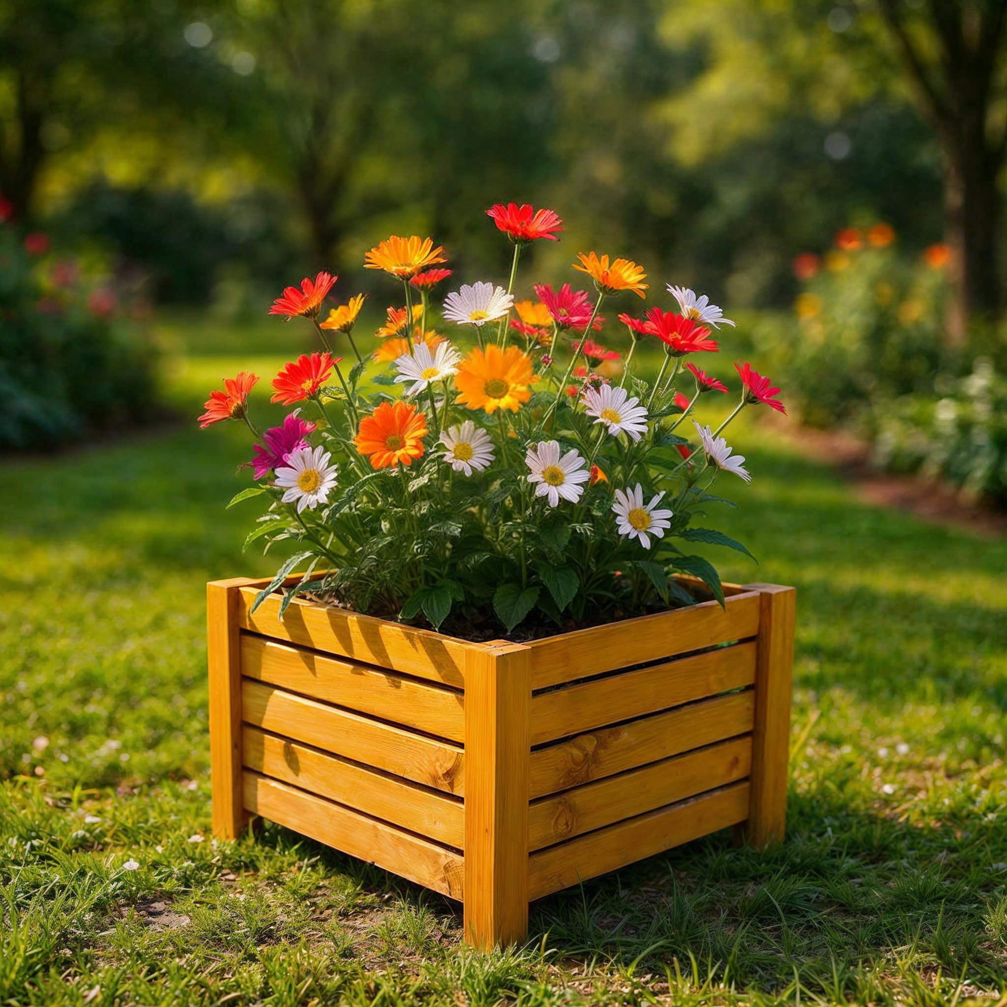 BOGATECO Fioriera per Esterni in Legno | 38 x 38 cm | Marrone | Perfetto per Giardino Terrazza Balcone | Scatola Quadrata | Costruzione e Impregnato Robusta | Arriva Assemblato | con Agro-Tessile