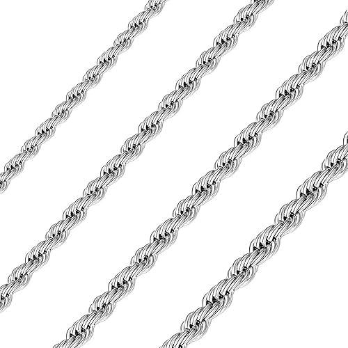CHISMORL 16-30 Inches Waterproof Rope Chain Stainless Steel Twist Necklace Width 3mm/4mm/5mm/6mm-Silver and Gold Color