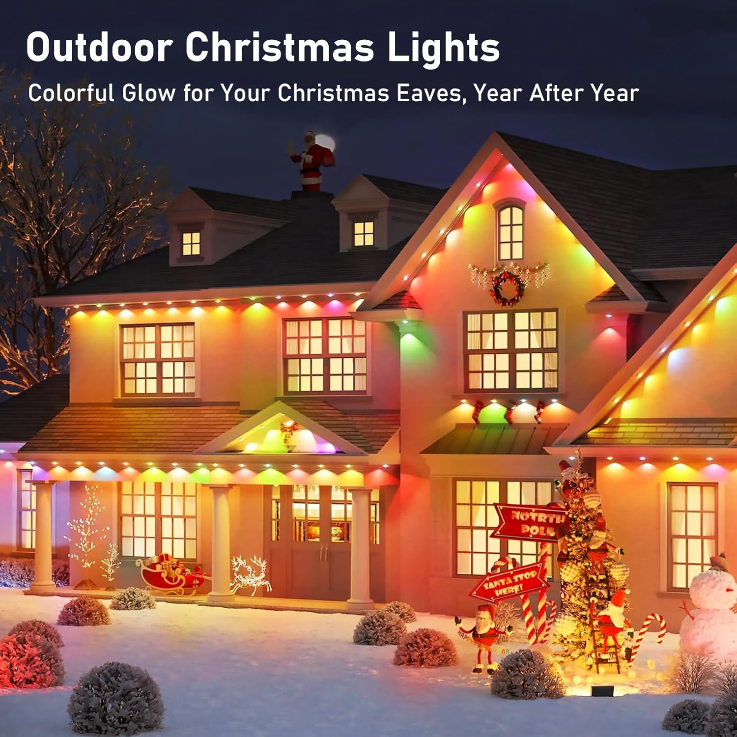 100FT Christmas Permanent Outdoor Lights,RGB Eaves Lights with App & Remote Control,DIY Multi-Color Scene Modes,IP67 Waterproof,Outdoor Strings for House,Holiday Decorations for Christmas - Image 2