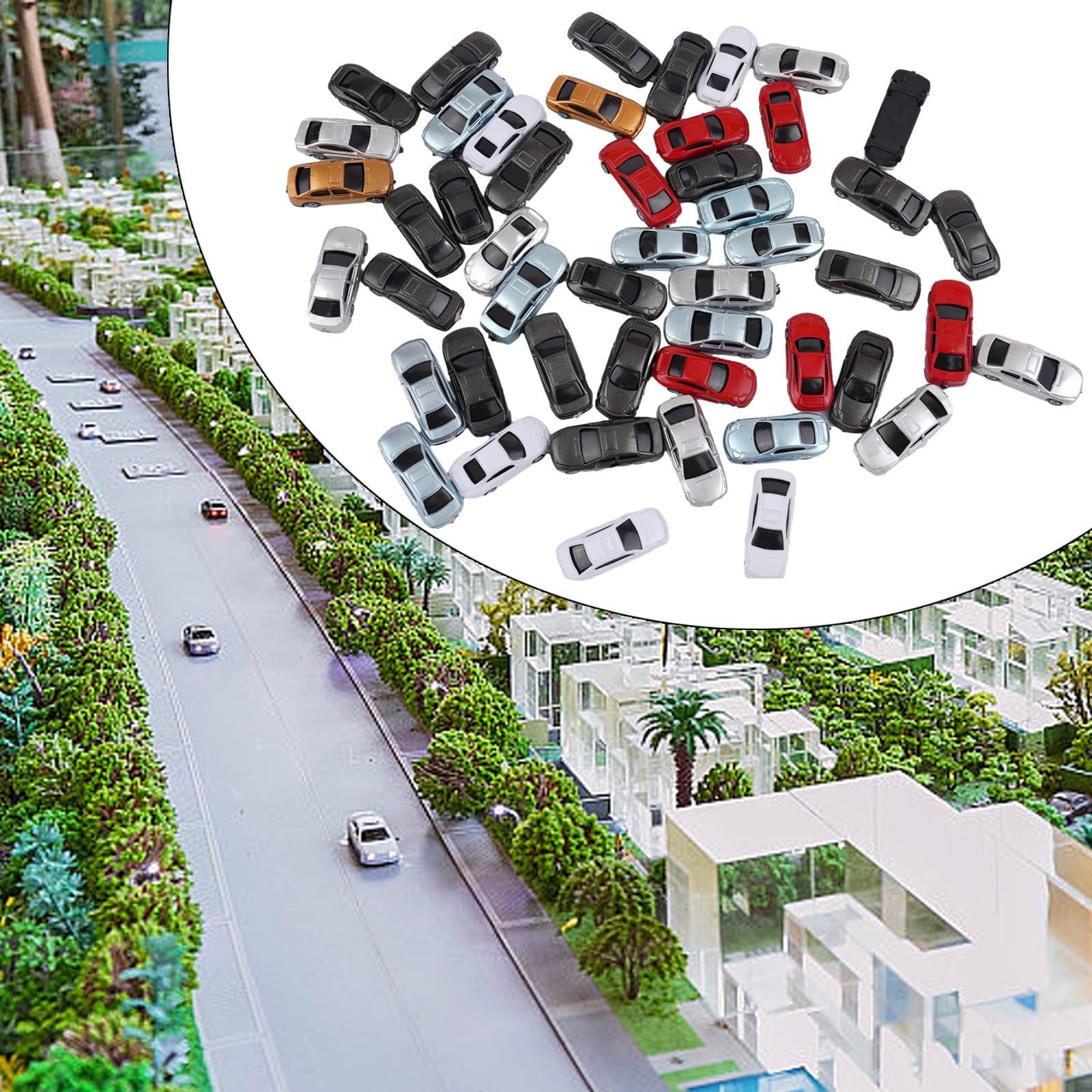 50Pack N Scale 1:150 Painted Model Car Set for Railway Scenery and Train Layout Building Accessories