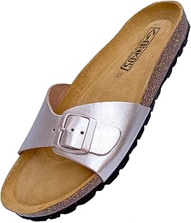 Sandalias de Piel con Plantilla de Corcho, Piel Autentica, Corcho Natural, Hebilla Ajustables, Sandalias de Pala para Mujer, Suela Antideslizante EVA, Calidad Hechas en España