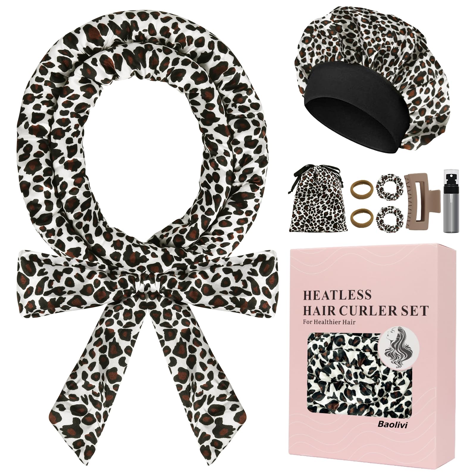 Baolivi Satin Locken Ohne Hitze, Heatless Curls Band Lockenwickler Über Nacht, 70" Overnight Curls DIY Hair Curler Rollers Lockenband, 9 Stück Locken Über Nacht Set mit Schlafmütze für Langes Haar