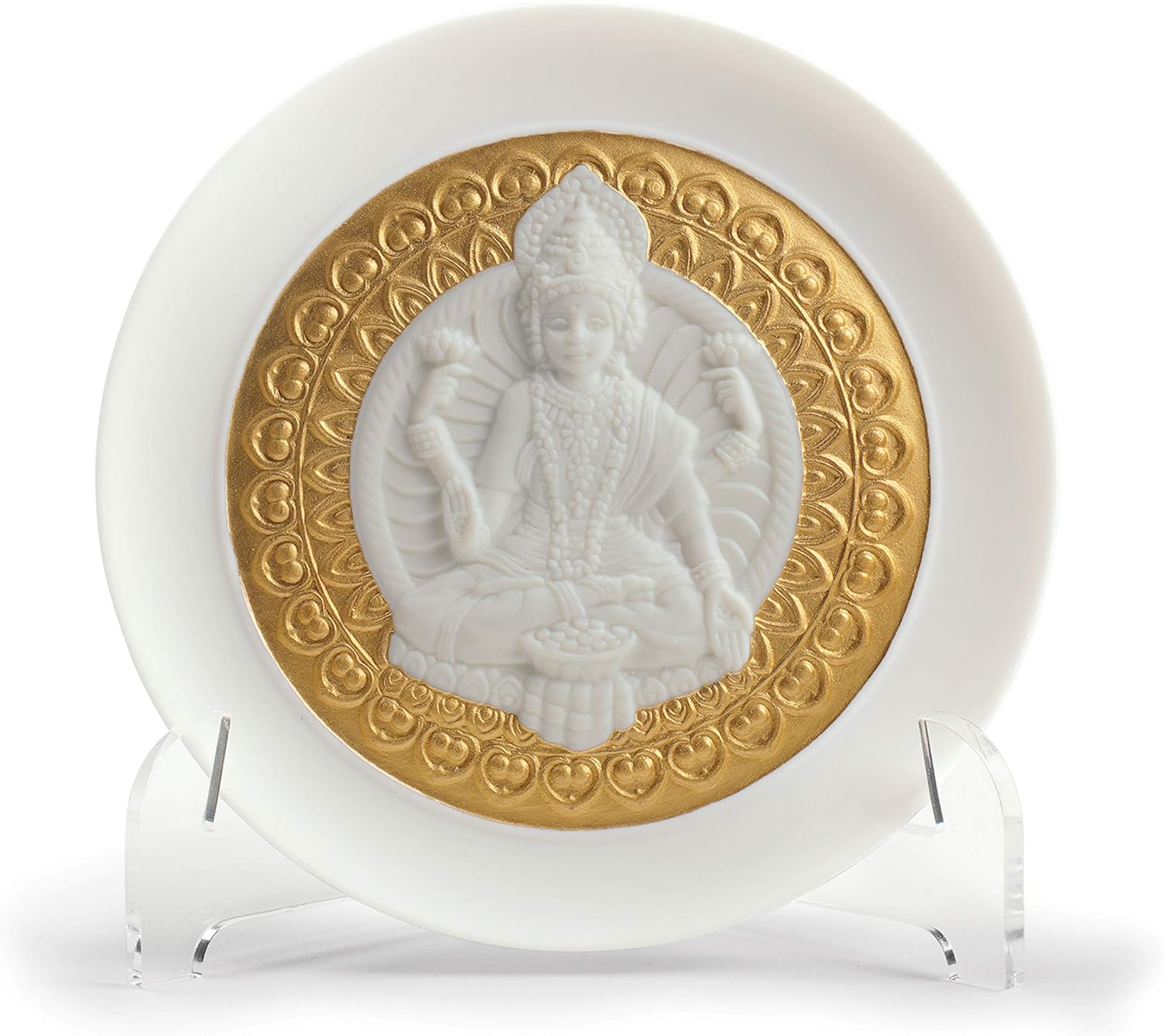 LLADRÓ Goddess Lakshmi Decorative Plate. Golden Lustre. Porcelain Plates.