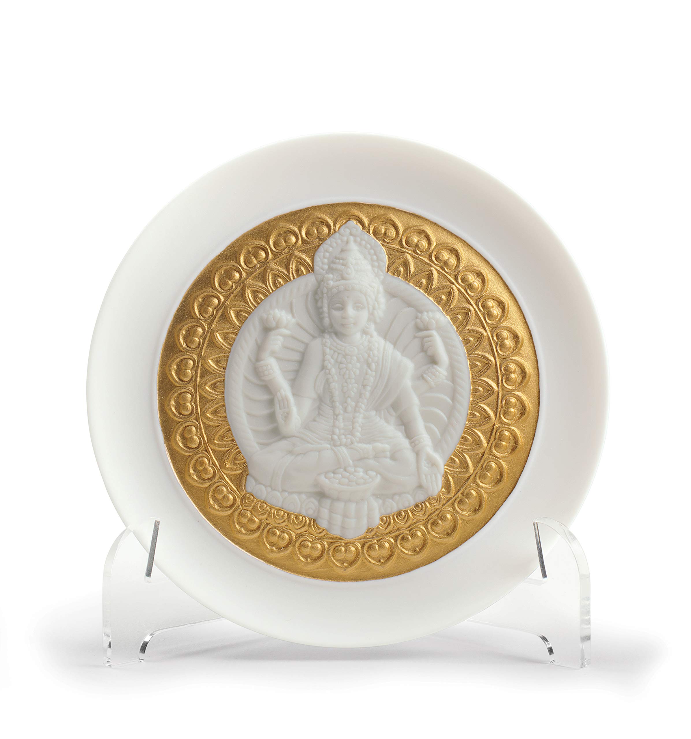 Plato de Porcelana LLADRÓ Diosa Lakshmi Plato Decorativo con Lustre Oro Edición Arte y Colección