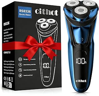 Rasoio Elettrico Barba Con 3D Testine Rotanti IPX7 Impermeabile Uomo Con Display LCD Rasatura a Secco o con Schiuma Precisione Senza Fili (Blu)