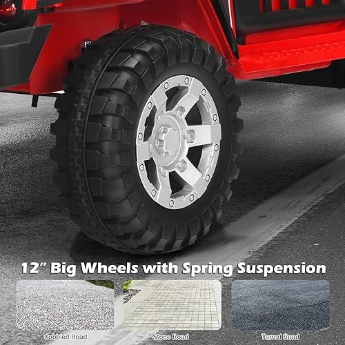 Miniatura 25 de OLAKIDS Camión de paseo para niños, vehículo eléctrico de 2 plazas de 12 V con control remoto, auto de juguete alimentado por batería para niños