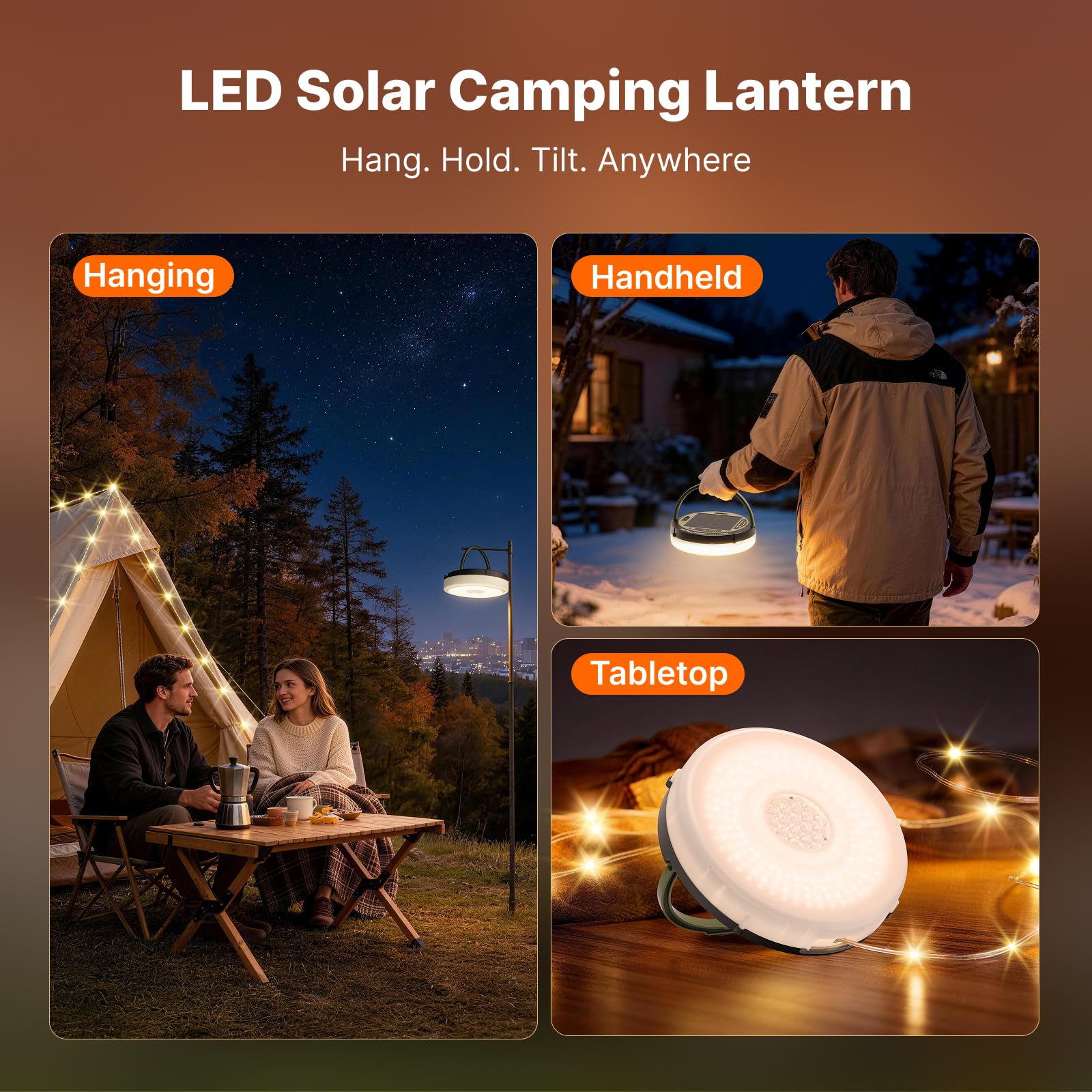 OGERY Solar-Camping-Lichterkette, 5400 mAh, 11 Modi, wiederaufladbar, Camping-Lichter, Outdoor/Indoor, 4-in-1, schnelle Lagerung, Lichterkette, tragbare LED-Lampe für Terrasse, Hof, Party, Dekoration