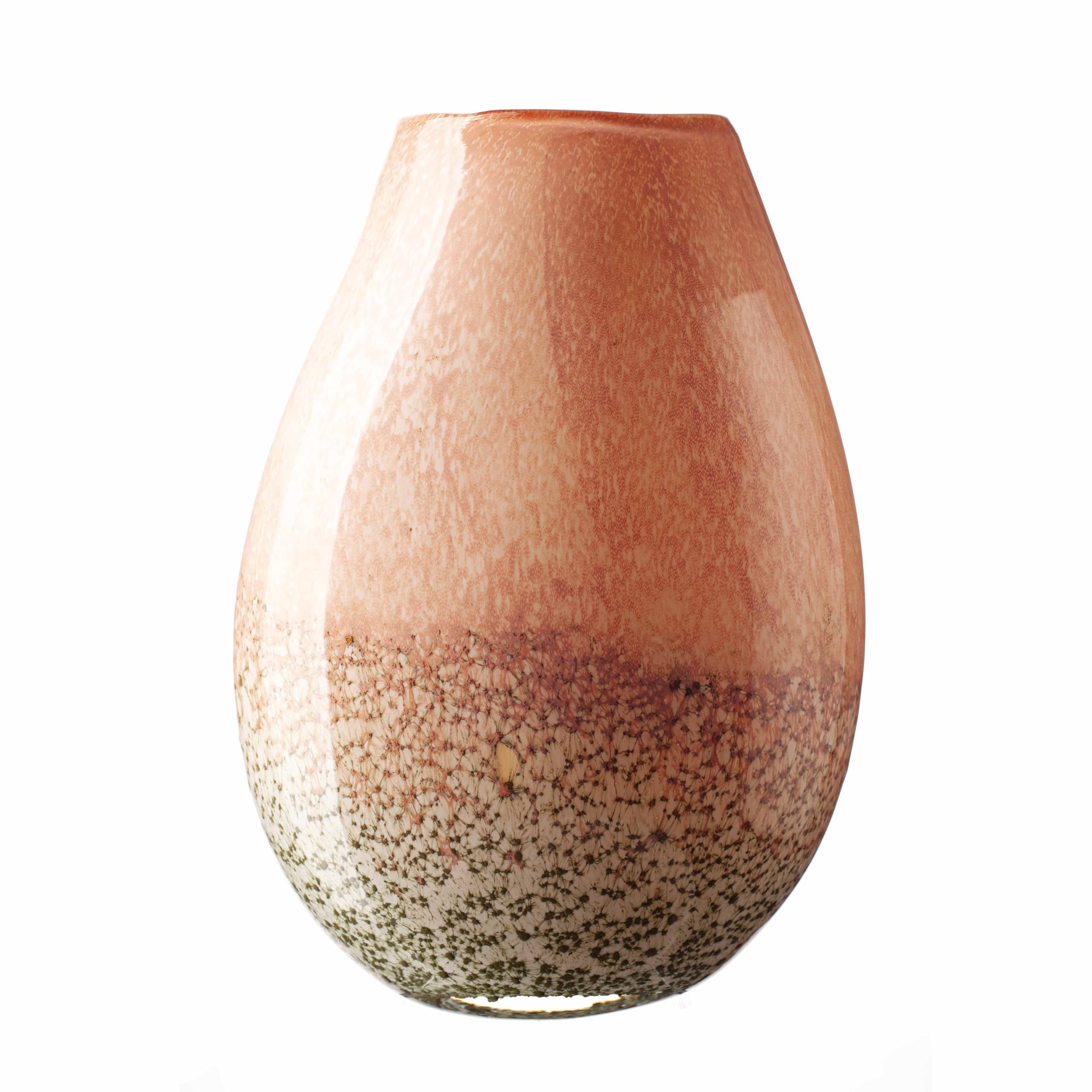 Large Glass Oval Vase in Pastel Pink & Green Ombre (Evergreen Blush) (30cm)