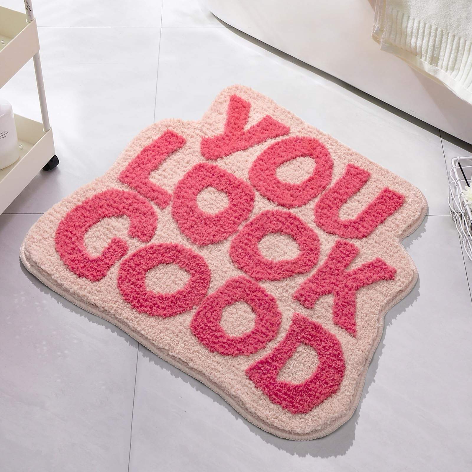 Amazon.com: UNIBATH You Look Good Bath Mat Hot Pink Bathroom Rugs