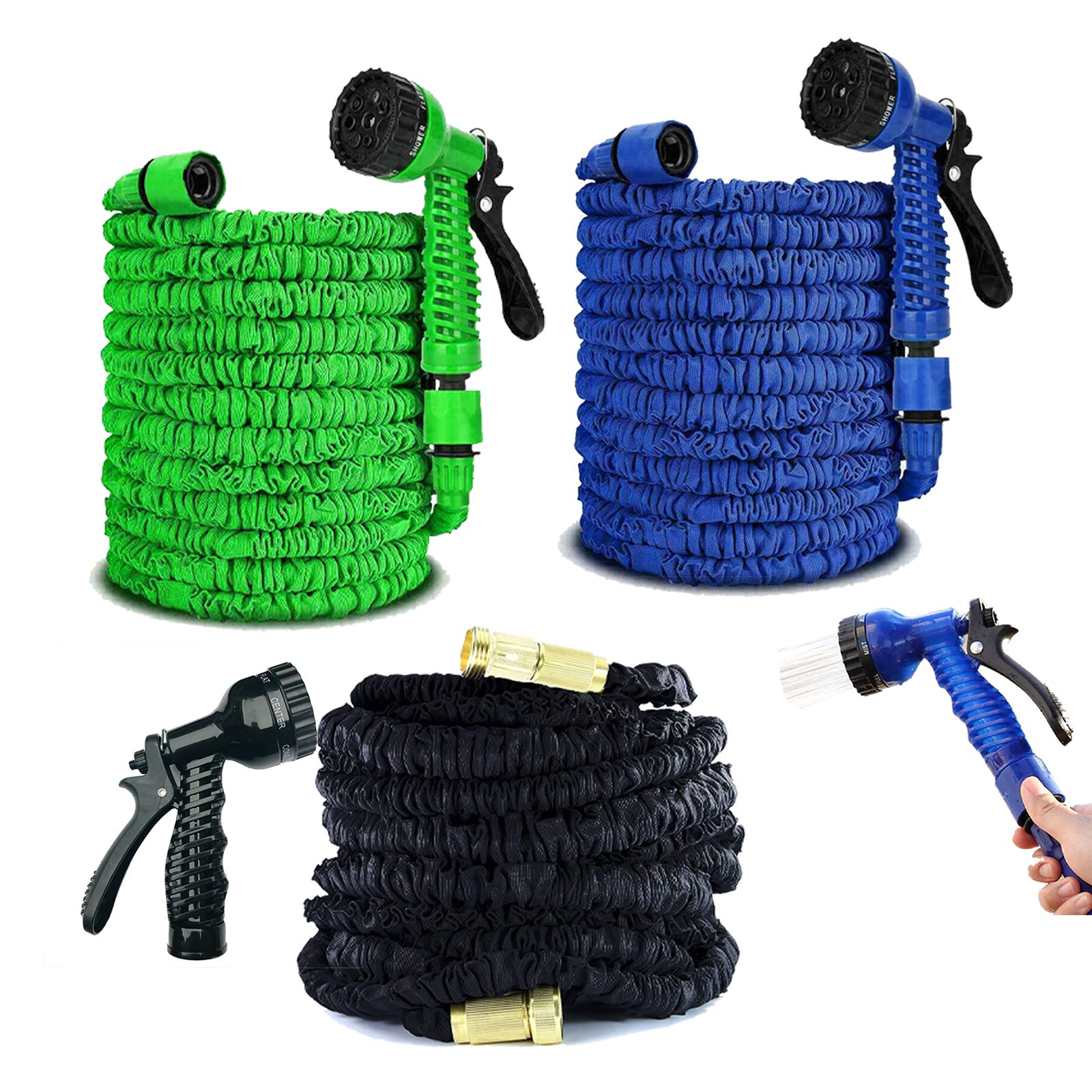 Garden Hoses 75-200ft Expandable Garden Hose Pipe 3 Colour Optional Magic Hosepipe No Kink Tangle-Free Pocket Water Hose with 7 Spray Modes Spray Gun and Universal Connector (1 Year 100% Guaranteed)