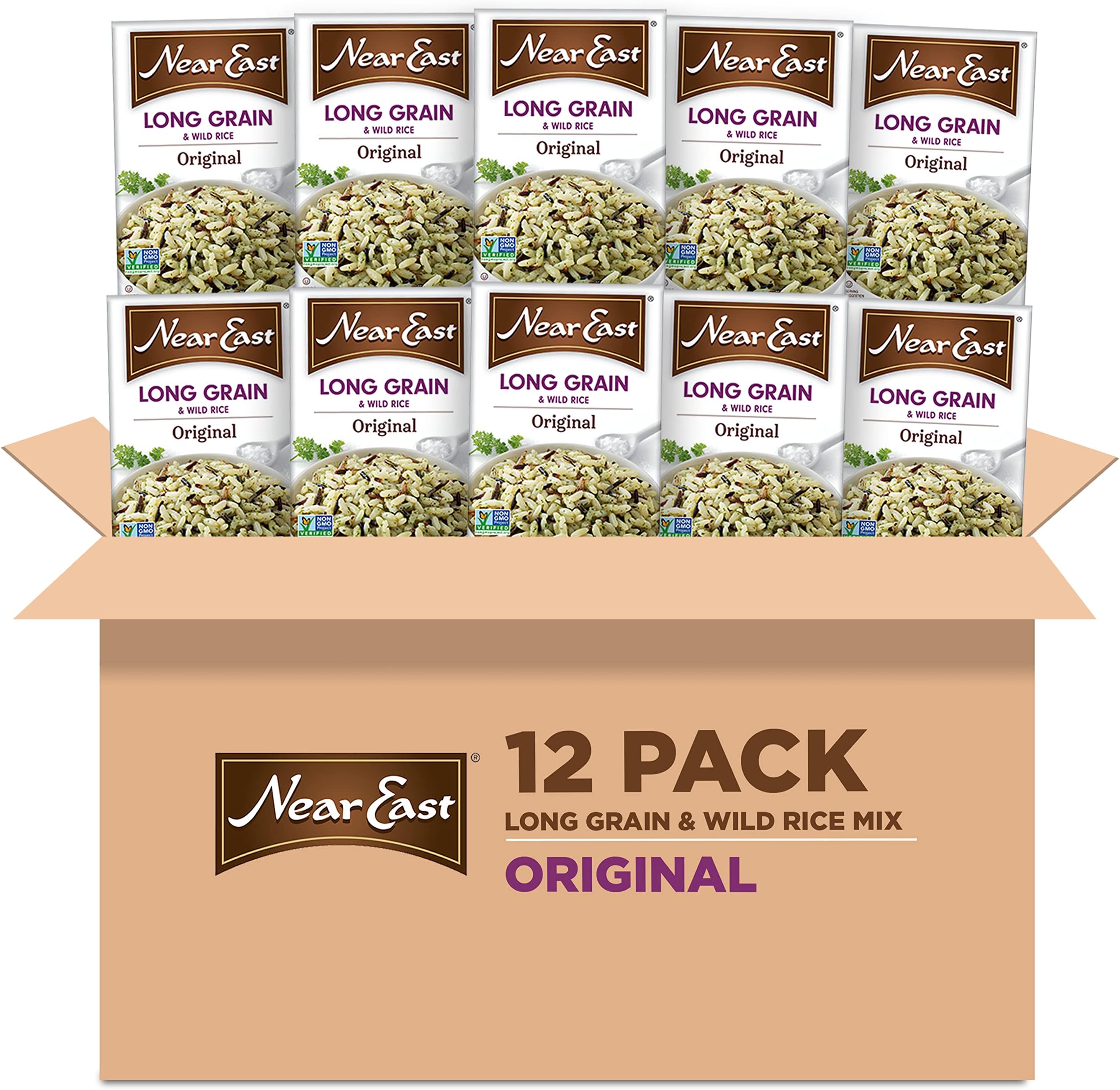 Near East Rice Pilaf Mix, Original & Wild Rice, 6oz Boxes (12 Pack)