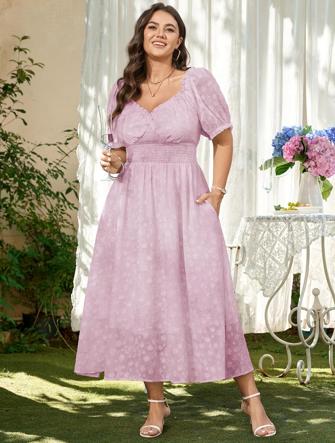 SCOMCHIC Women's Plus Size Maxi Dress 2026 Summer Short Sleeve Sweetheart Neckline Boho Floral Wedding Guest Dresses