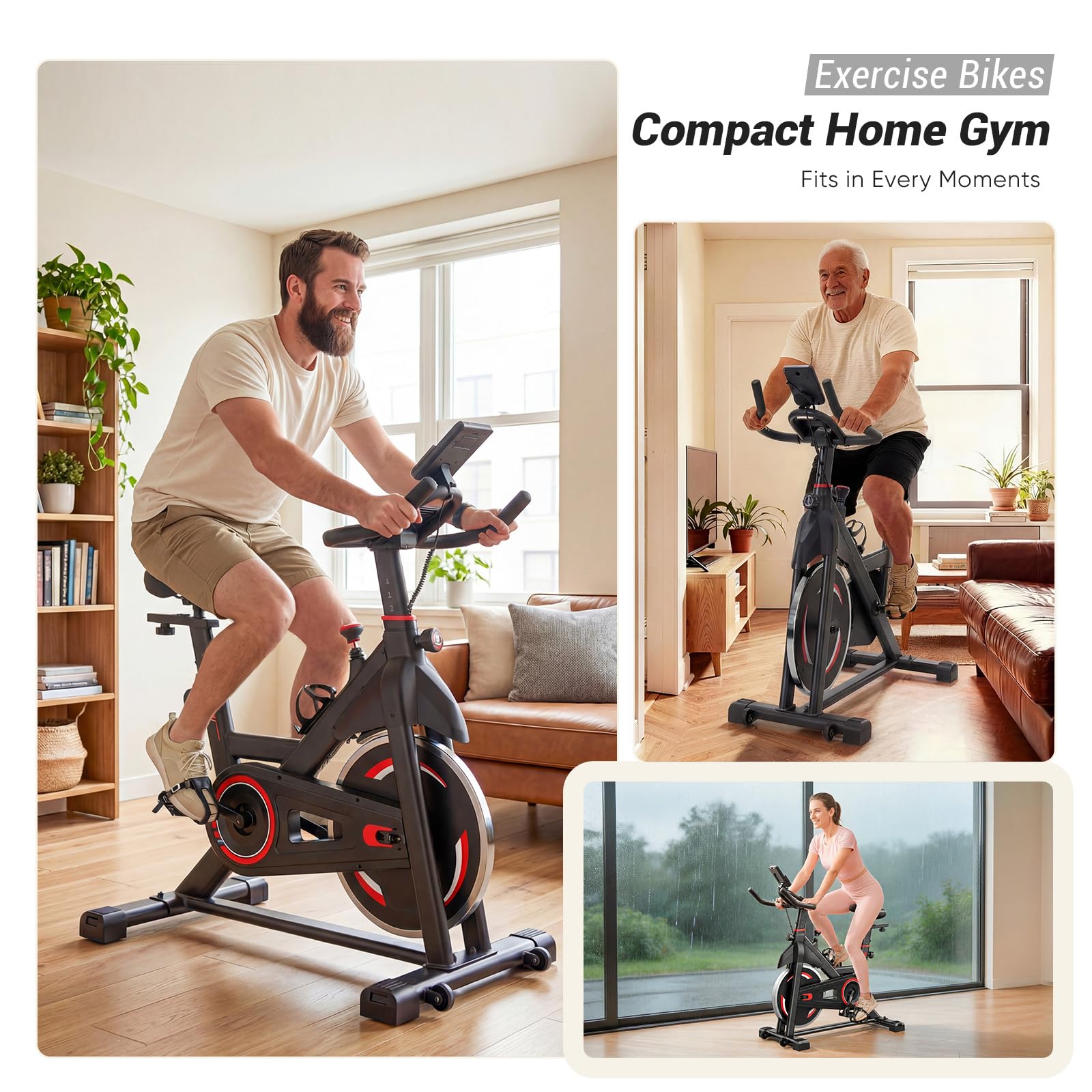 DUMOS Rower treningowy z aplikacją, rowery stacjonarne do domu, rower treningowy dla dorosłych i seniorów, regulowana wysokość i opór, niski poziom hałasu, nośność 120 kg, łatwa konfiguracja