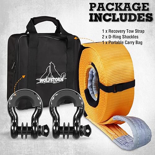 Miniatura 8 de WOLFSTORM Correas de remolque resistentes de 20 pies con grilletes de anillo en D resistencia a la rotura de 41800 libras correas de recuperación de