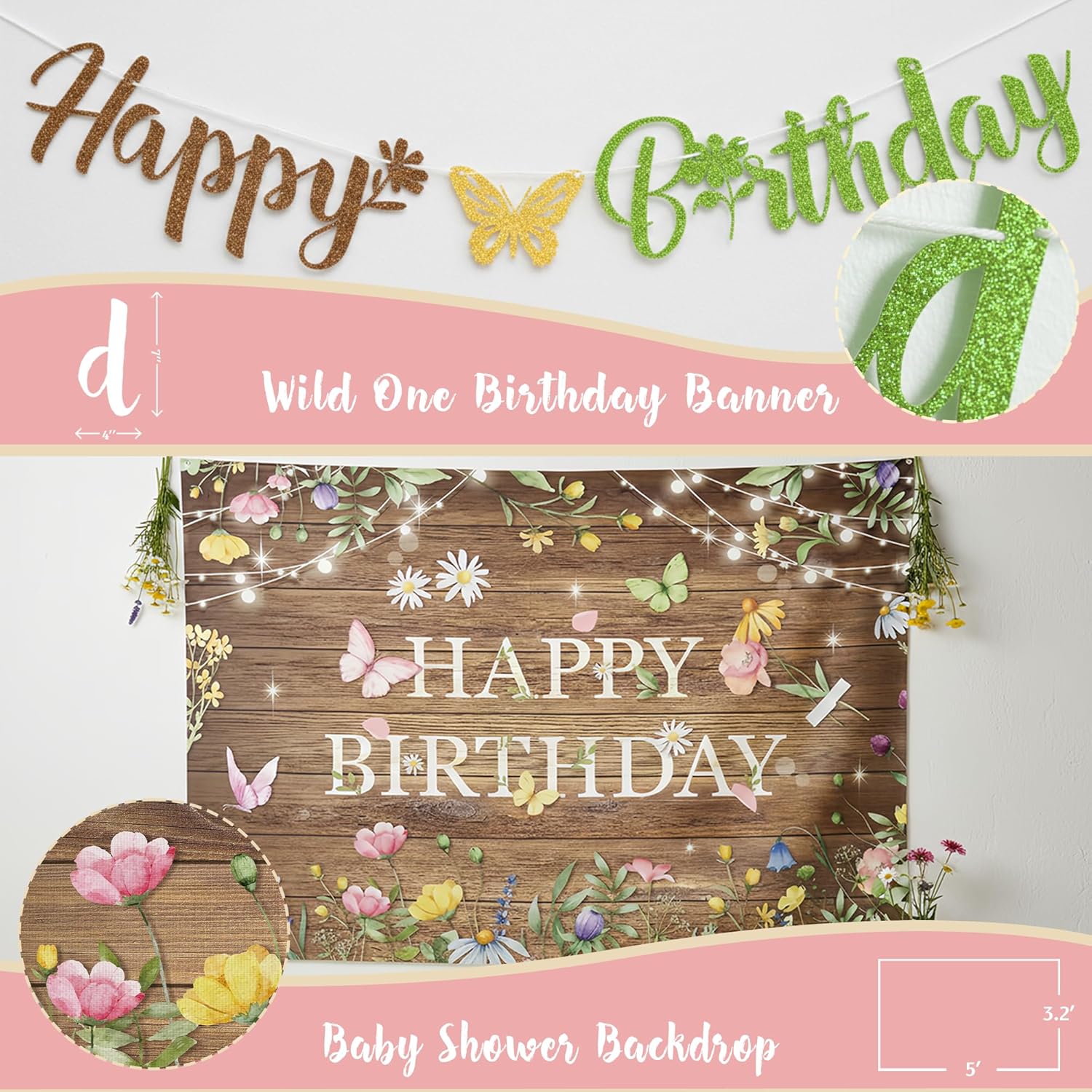 Spring Wildflower Birthday Party Decorations, Floral Birthday Party Supplies for Girl, Garden Flower Party Decorations Kit, Wildflower-Themed Backdrop Balloon Garland Banner for Spring Floral Birthday