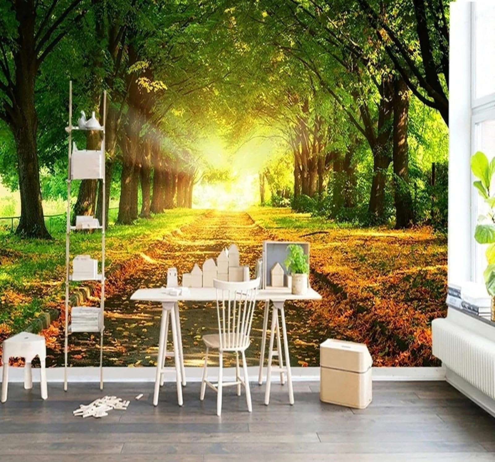 Xlming 250Cm×170Cm(B×H) Fresh Green Woodland Path Sense Of Space 3D Wallpaper Luxury Home Dining Decor Paste Sofa Living Room The Wall For Bedroom Mural-250Cm×170Cm