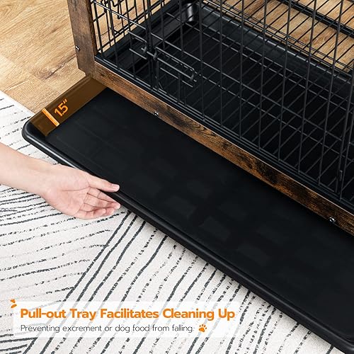 Miniatura 4 de HOOBRO Muebles de jaula para perros, perrera decorativa para perros, muebles de madera para mascotas con bandeja extraíble, uso doméstico e