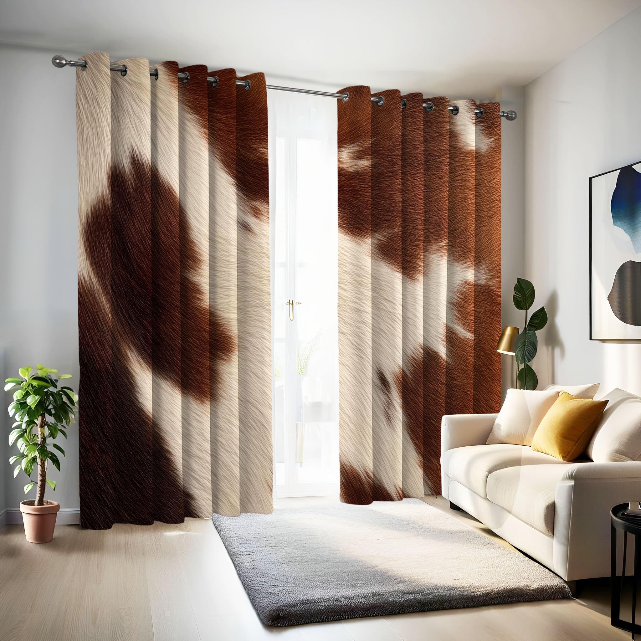 Rideaux chambre assombrissement motif peau de vache marron avec œillets 2 pièces