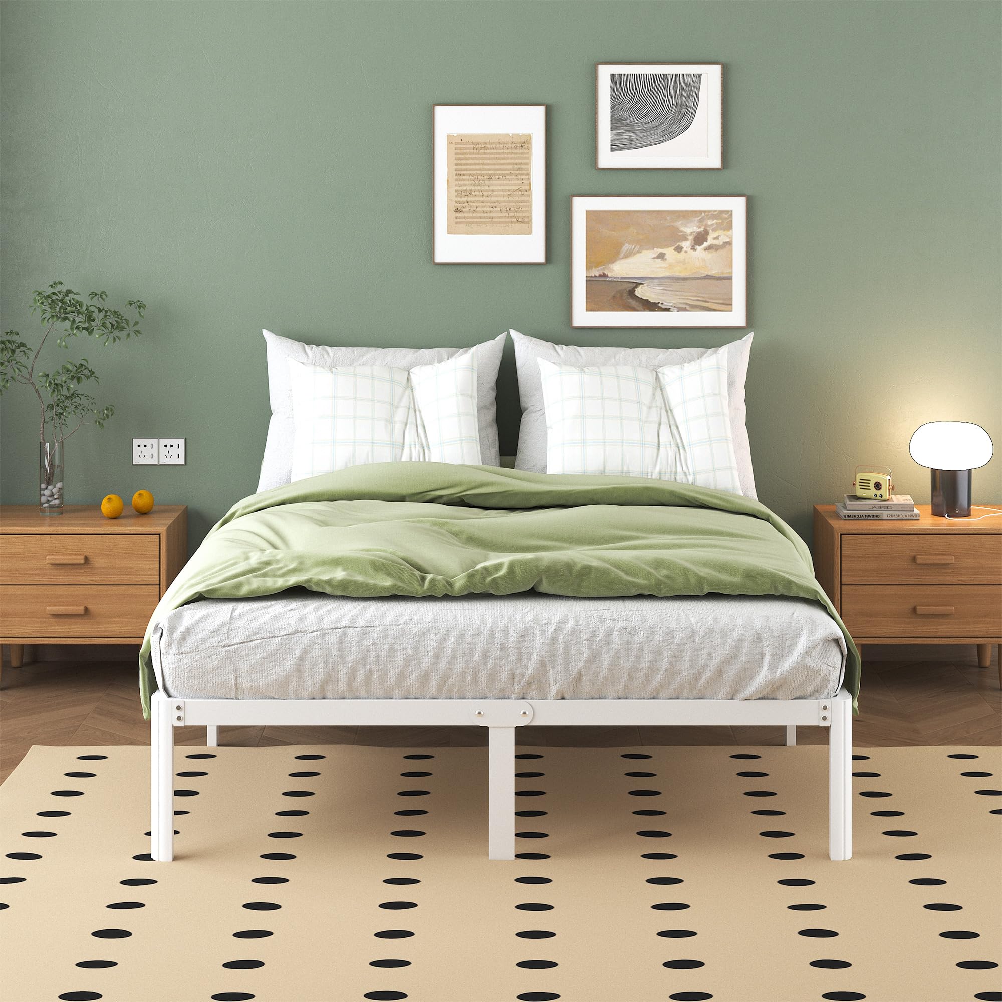 Cama de Metal 180 x 200 cm con Somier de Láminas, Blanco