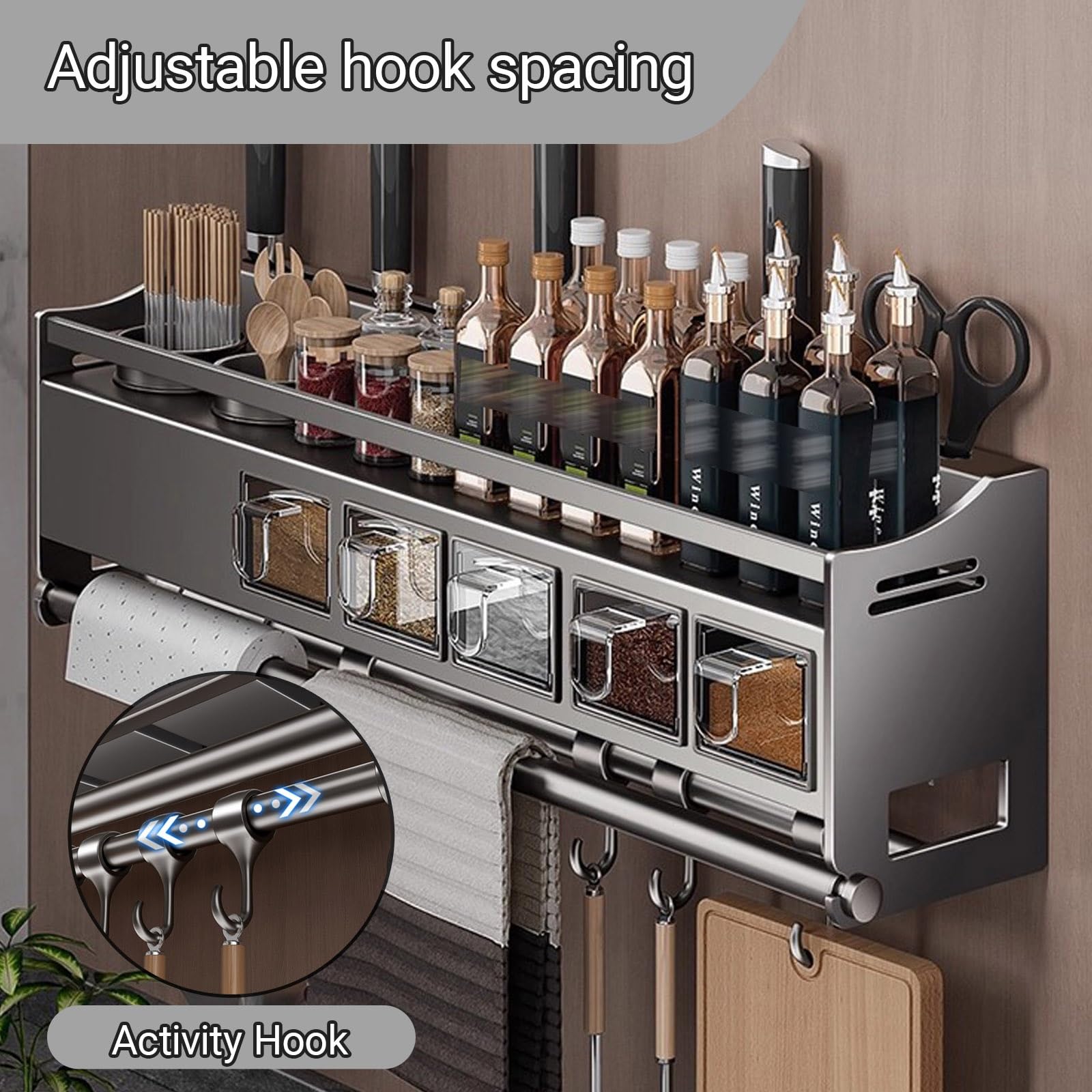 Especiero de Pared para Cocina, Organizador de Especias para encimera, 1 especiero de Pared, artículos Esenciales de Cocina, decoración del hogar(34x13x18cm/13.4x5.1x7.1in)