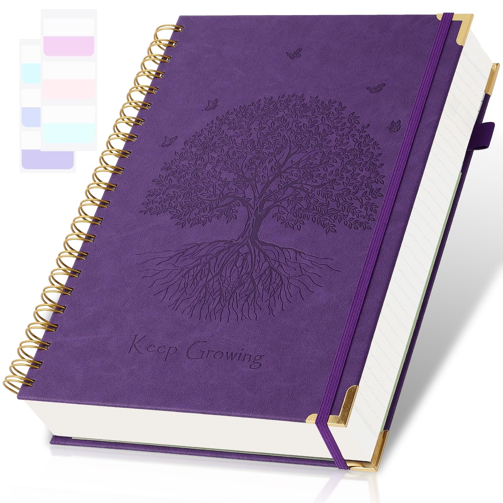 Spiral Notebook, College Ruled Notebook, 8.5" x 11", 300 Pages Leather Journals for Writing, A4 Hardcover Journaling Notebooks for Work School, 24pcs Tabs, Large Embossed Journal for Women Men, Purple