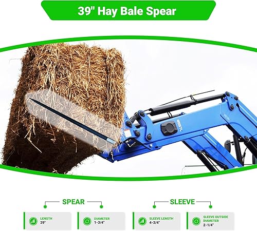 Miniatura 3 de Lanza de pacas de heno de 39 pulgadas, capacidad de 3000 libras, punta de paca C-2 cuadrada forjada – 1 3/4 pulgadas Conus 2, espiga de heno de