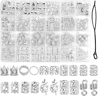 220 Pcs Viking Gold Hair Accessories for Braids Loc Jewelry for Women Hair Dreadlock Metal Hair Beads Rings Cuffs for Braids Beard Decoration Silver