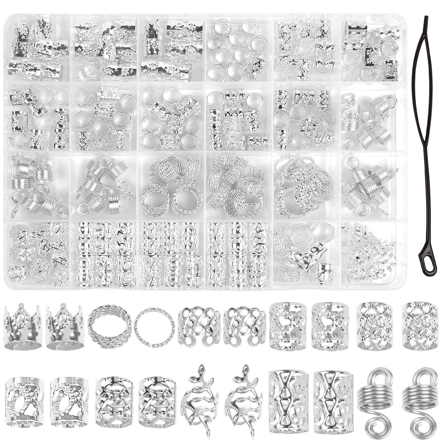 220 Pcs Viking Gold Hair Accessories for Braids Loc Jewelry for Women Hair Dreadlock Metal Hair Beads Rings Cuffs for Braids Beard Decoration Silver