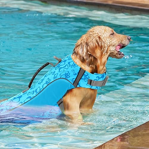 Miniatura 7 de ALAGIRLS Chaleco salvavidas reflectante para perros con asa de rescate, chaleco salvavidas ajustable para cachorros, traje de baño salvavidas para