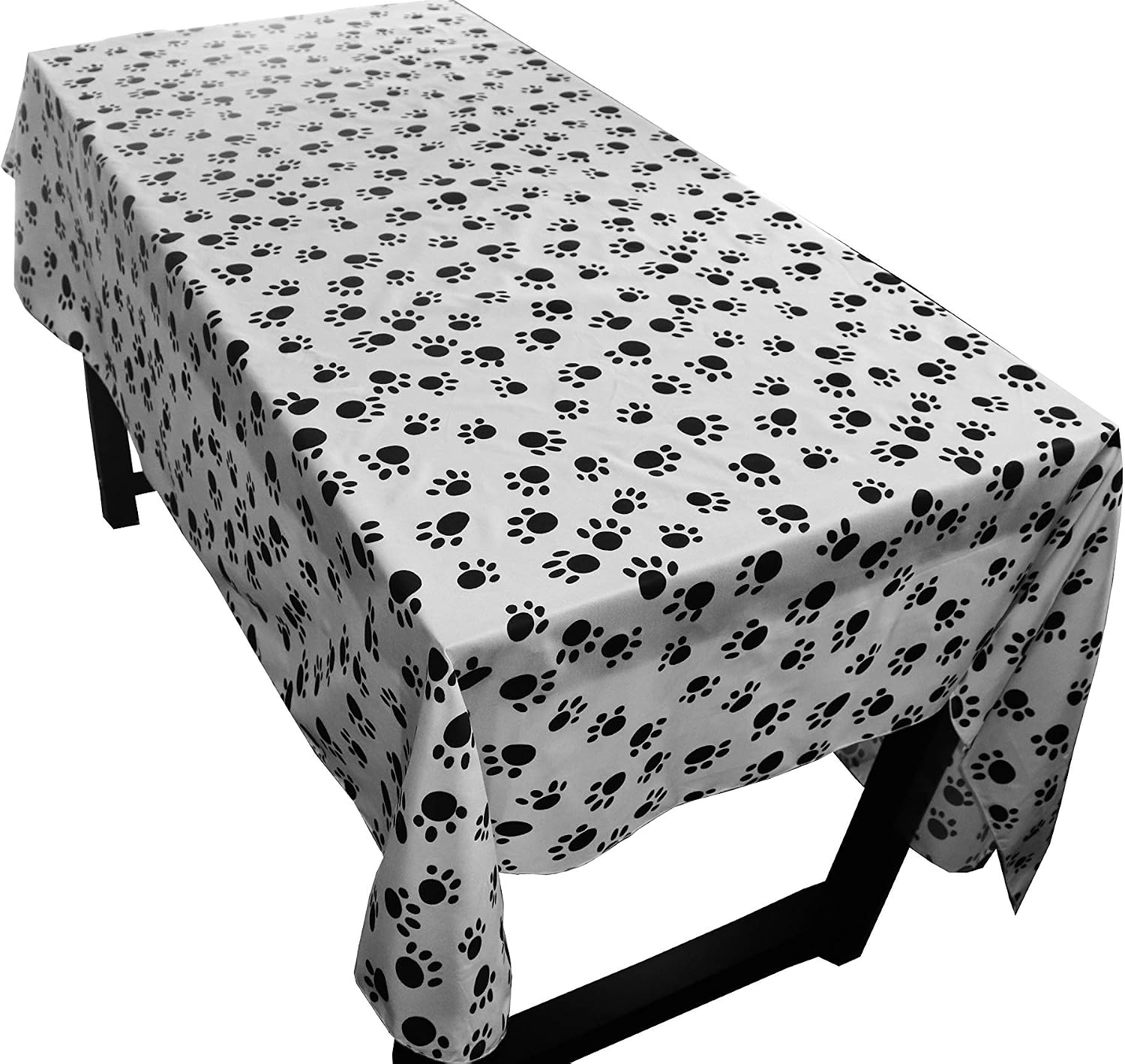 Zen Creative Designs Cotton Animal Paw Print Tablecloth Table Decor Kids Party Events Animal Print Decor (58" x 144", Big White Paws on Black)