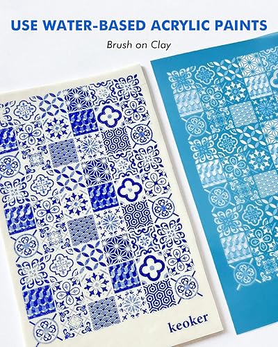 Miniatura 8 de KEOKER Pantalla de seda para azulejos para arcilla polimérica, 3 piezas de arcilla polimérica de pantalla de seda, plantillas de pantalla de seda