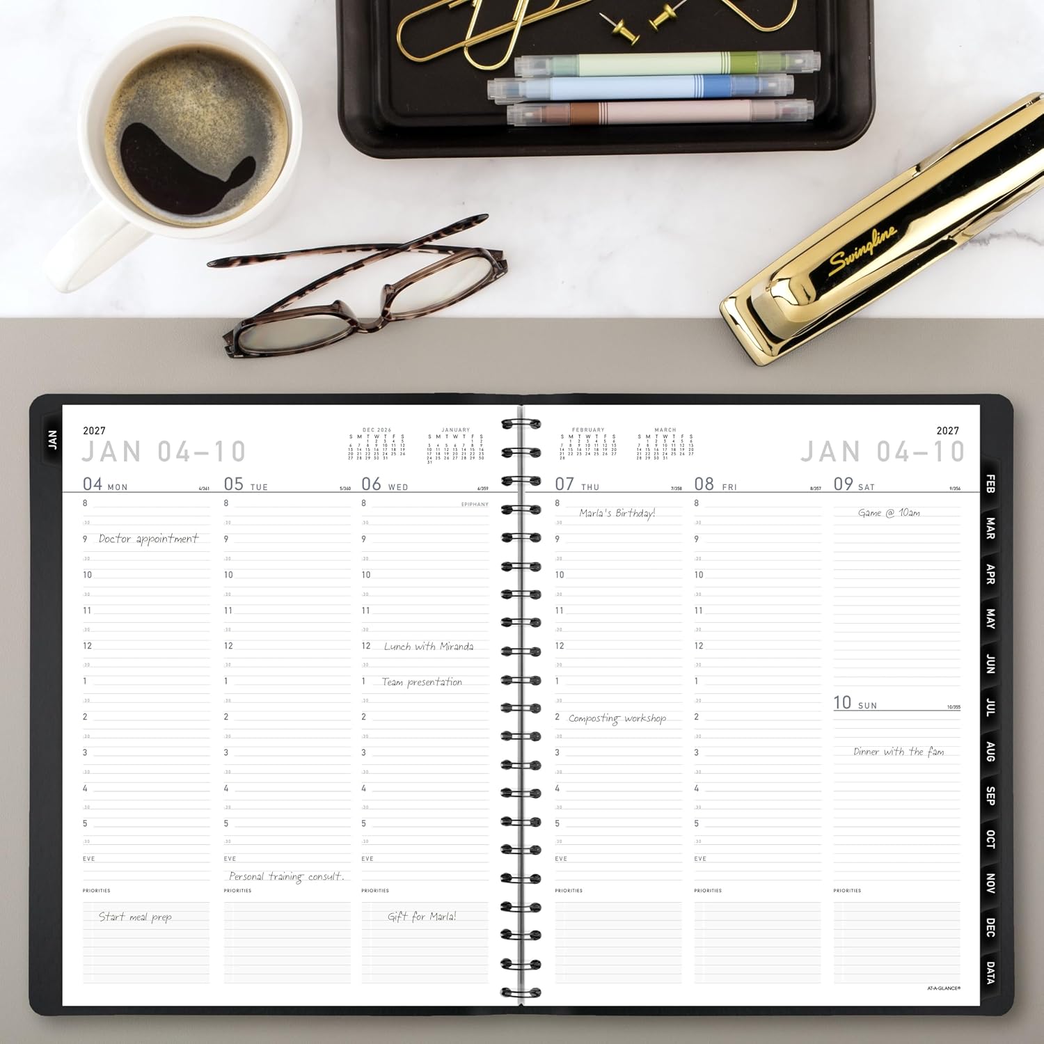 AT-A-GLANCE 2027 Appointment Book Planner, Weekly & Monthly, 8.25" x 11", Half-Hourly, Contemporary, Black (70950X0527)