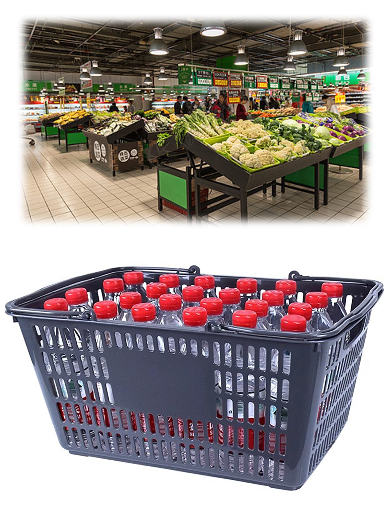 Cestas de plástico con asas, cestas de comestibles de fácil agarre para supermercado y uso minorista, juego de 4, ideal para compras cómodas