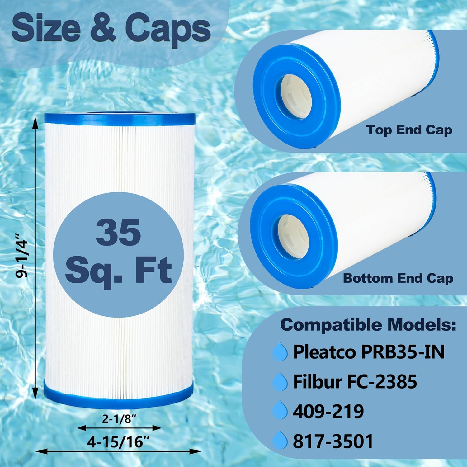 C-4335 Hot Tub Spa Filter Replaces Pleatco PRB35-IN, Filbur FC-2385, Unicel C-4335, Guardian 409-219, 03FIL1300, 17-2482, 25393, 303557, 817-3501, R173431, 35 Sq.Ft. 1 Pack