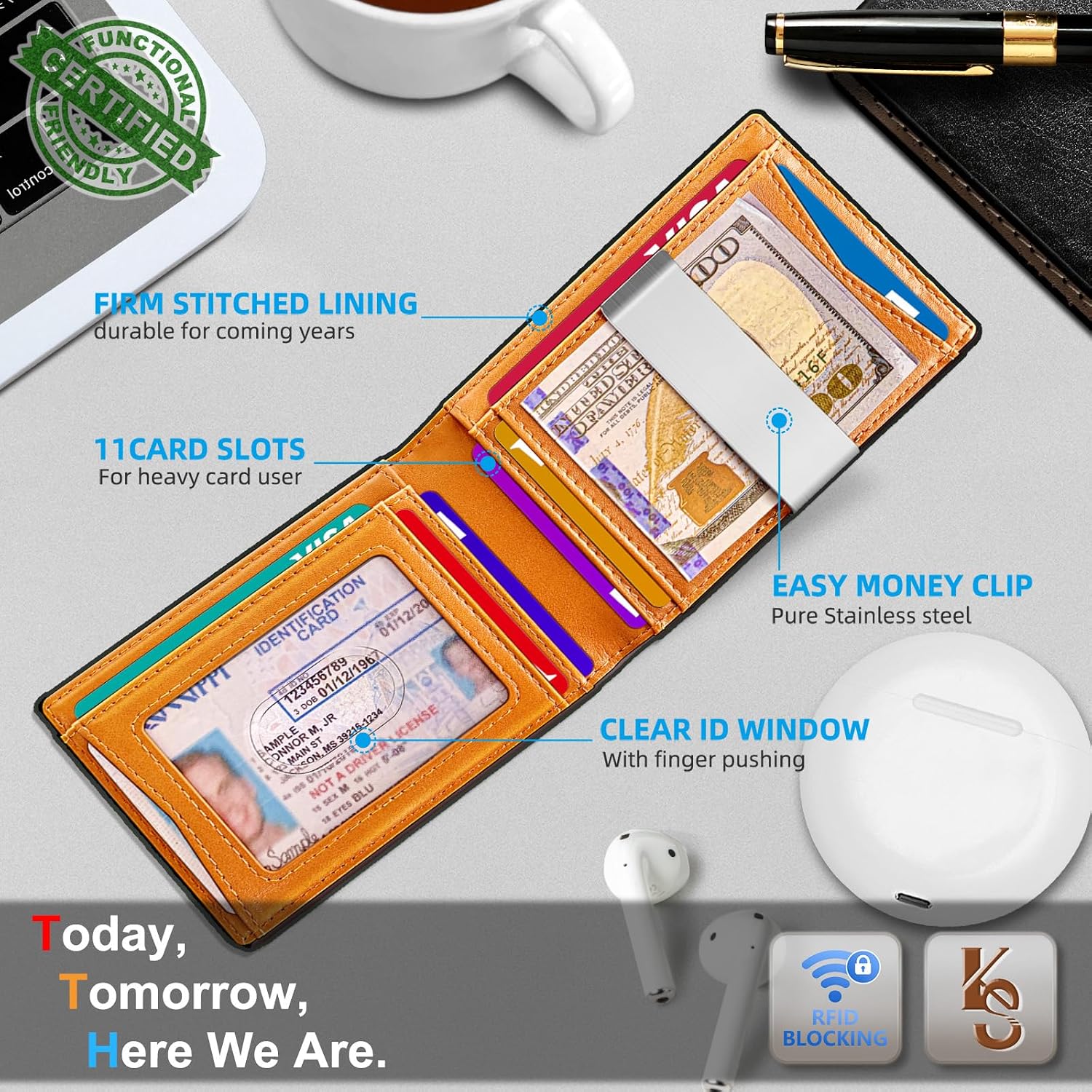 Mens Wallet For Airtag or Standard Use,KEMISANT Slim Front Pocket Wallet for Gift Men 11 Cards RFID Blocking