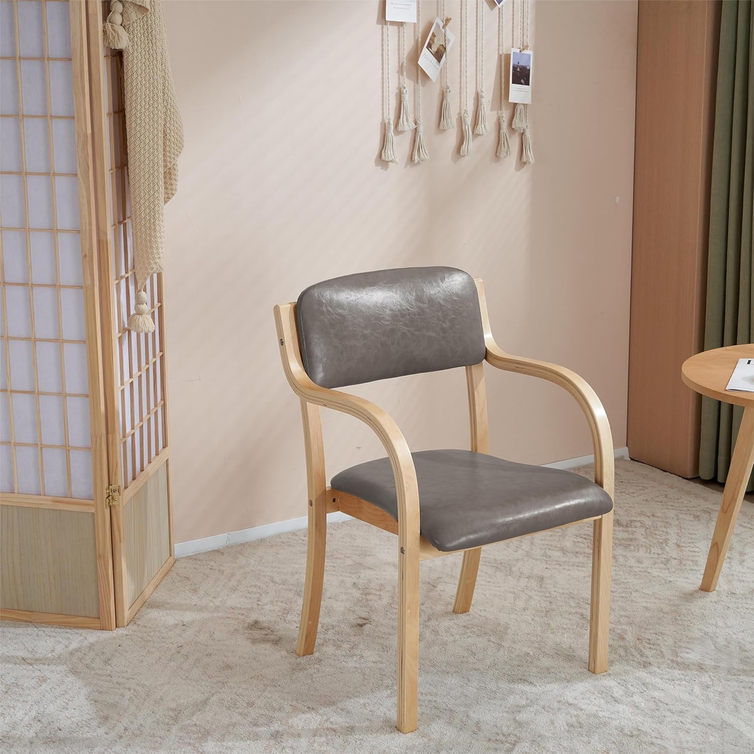 グレー ダイニングチェア PU 木製 椅子 完成品 介護チェア イス