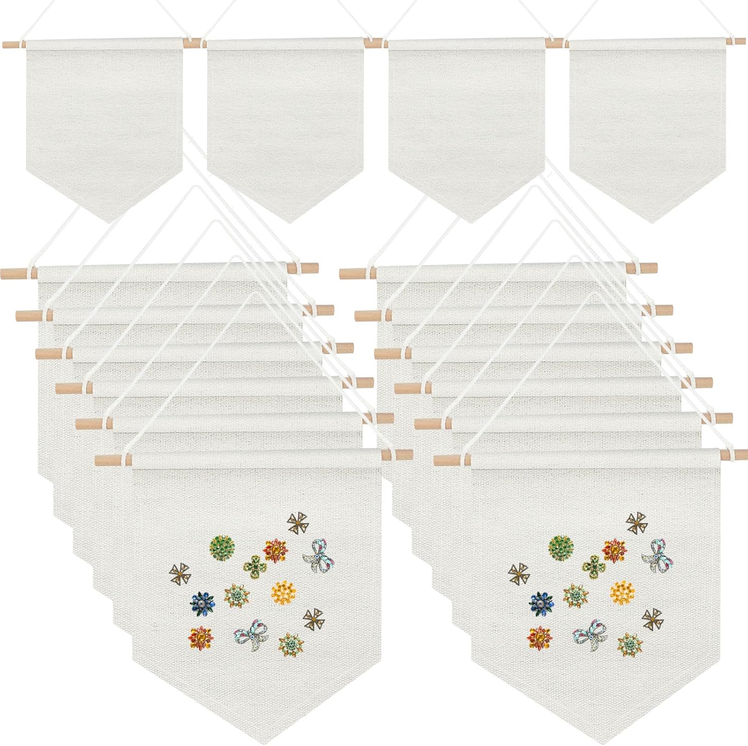Deekin 16 Pcs 10.24'' Blank Canvas Banner Enamel Pin Display Pin Holder Wall Display Canvas Banner Cotton Flag Enamel Collection Holder for Button Label Badge Indoors Outdoor