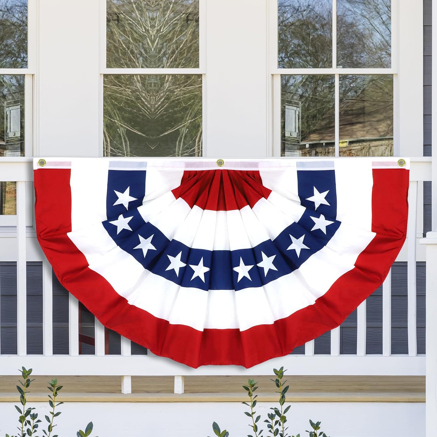 2x4 Feet Pleated Fan Flag 4 Pack, 4th of July Decorations, Independence Day Decor, Memorial Day USA Flags, Outdoor Bunting for Stadium, Yard, Party Decor, Porch, Banners