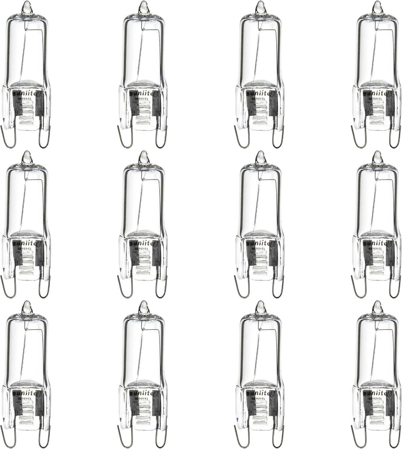 Sunlite Q25/CL/G9/120V/12PK Halogen 25W 120V Q25 Single Ended Capsule Light Bulbs, Clear Finish, 3200K Bright White, Bi-Pin (G9) Base, 12 Pack