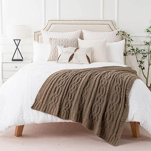 Miniatura 4 de Battilo Manta de color marrón camello para sofá, 51 x 67 pulgadas, manta de punto de felpilla, para cama, sofá, silla, sala de estar, suave,