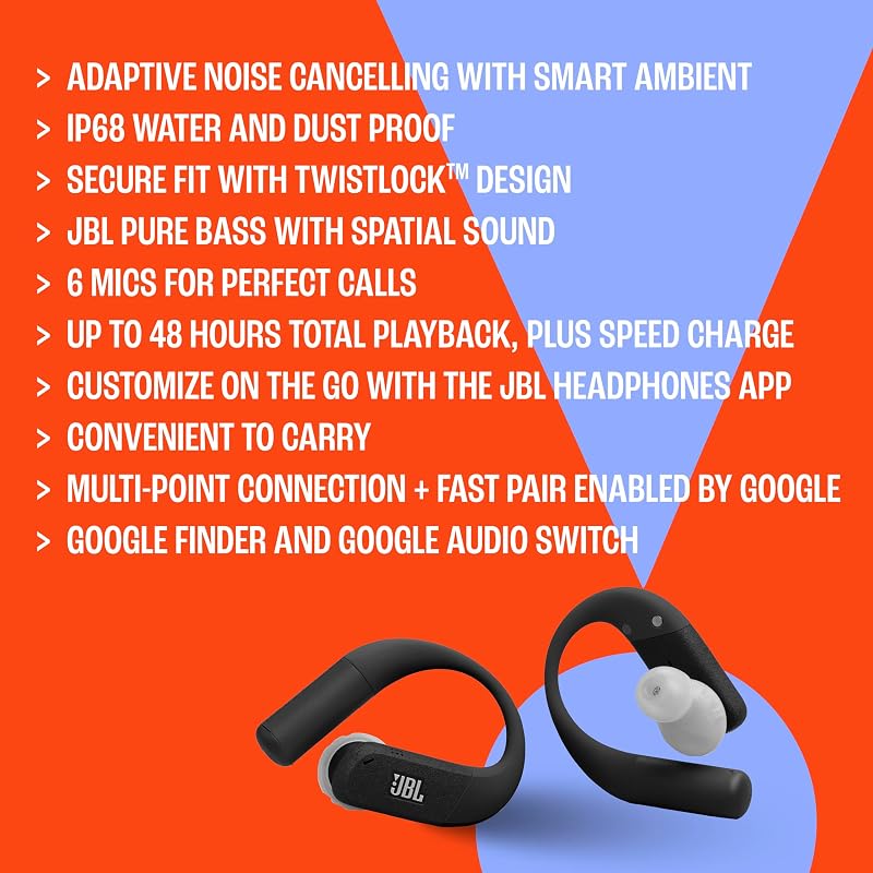 JBL Endurance Peak 4 - Wireless Noise Cancelling Sport Earbuds (Black/Grey) image 5