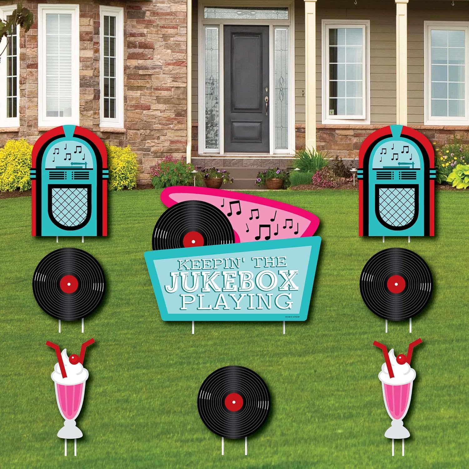Big Dot of Happiness 50's Sock Hop - Yard Sign & Outdoor Lawn Decorations - 1950s Rock N Roll Yard Signs - Set of 8