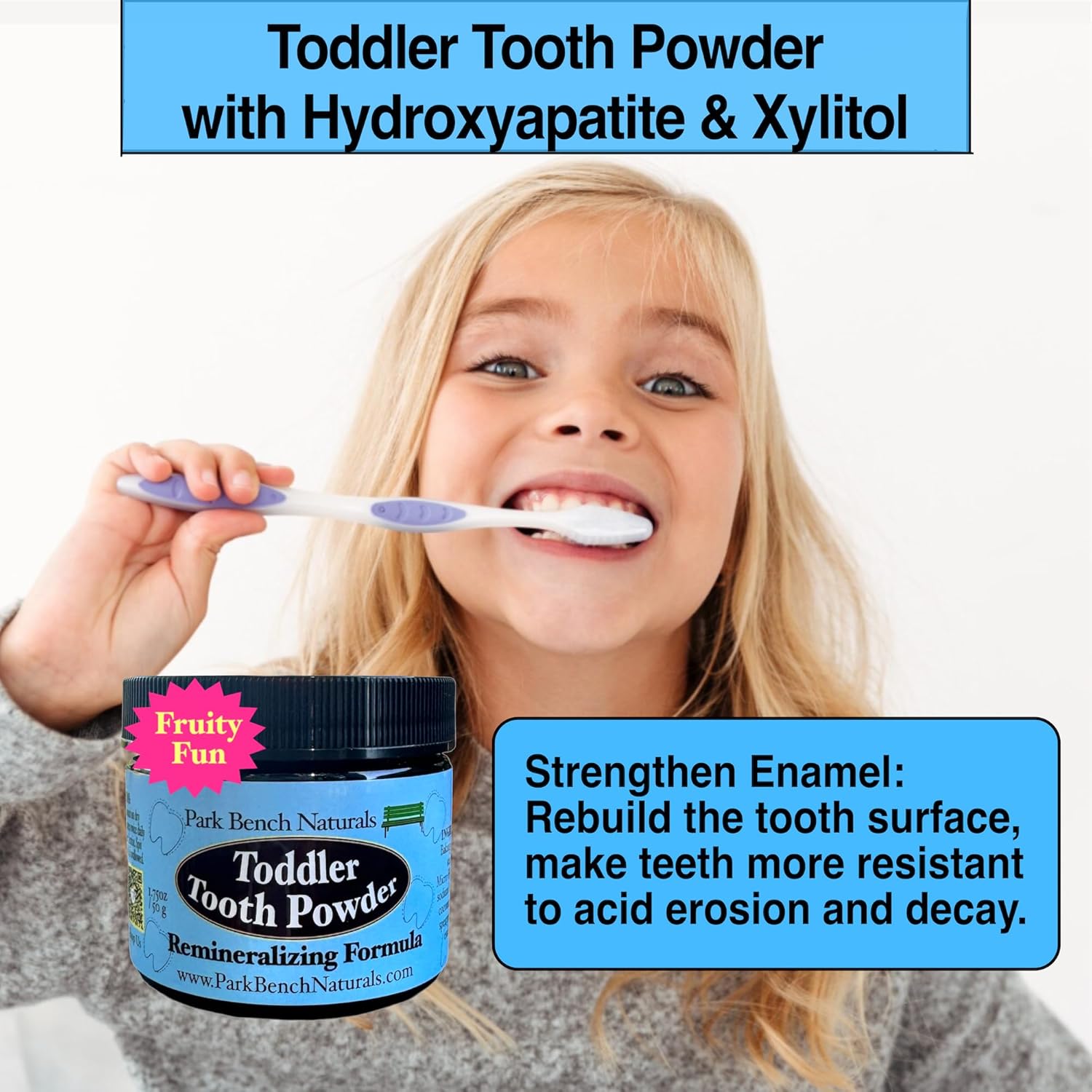 Pó para Dentes de Crianças Park Bench Naturals, Fórmula Remineralizante de 49 g em Sabor Frutado para Incentivar Hábitos de Higiene Oral Saudáveis - Imagem 3