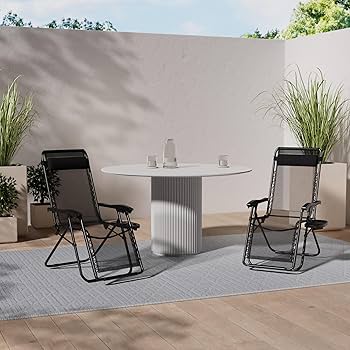 Set 2 Sedie Zero Gravity Pieghevoli Con Tavolino - Poltrone Reclinabili Da Giardino Con Portabevande