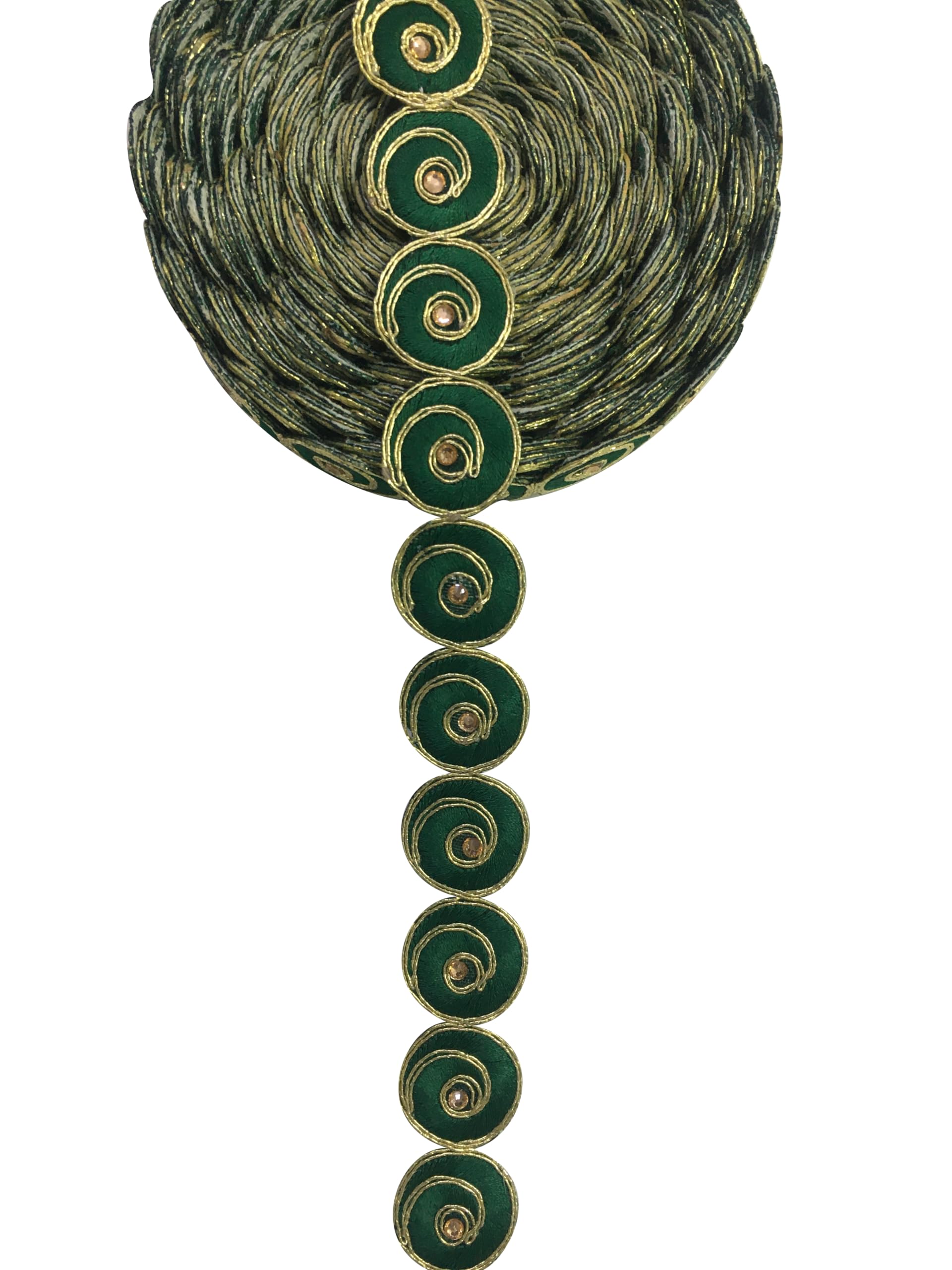HEMDEV Surat Exquisite Multicolor Cutwork Cording Lace Roll with Stone Work Trim - Perfect for Women's Sarees, Lehengas & Home Decor Sewing and Craft Projects. 9 Mtr Laces (Bottle Green)-picture-18